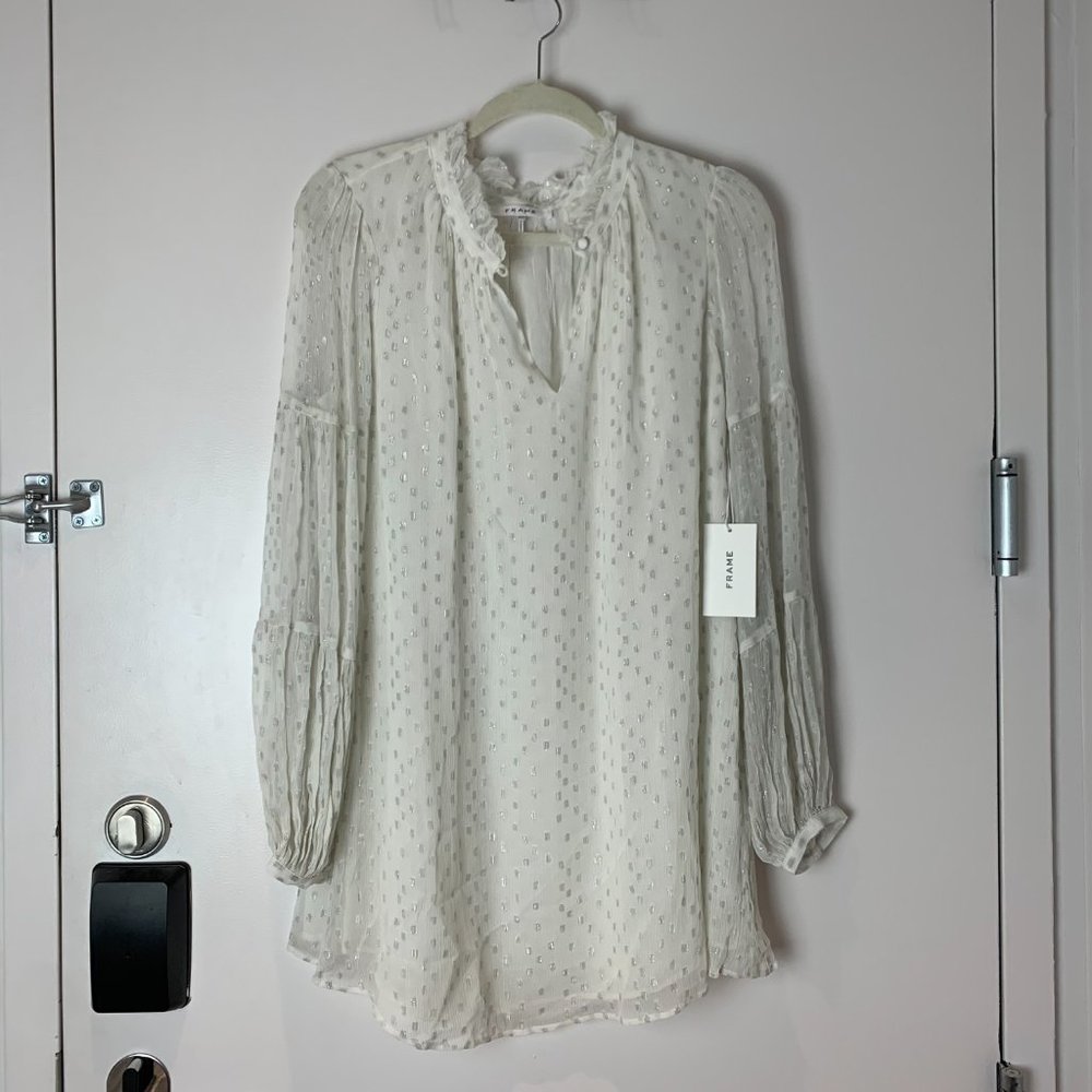 NWT FRAME Shirred Printed Mock Shift Dress - Picture 5 of 11